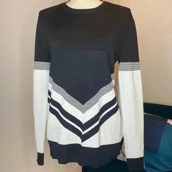Topshop Varsity Chevron Knit Crew Sweater Size 8 - Picture 4 of 12